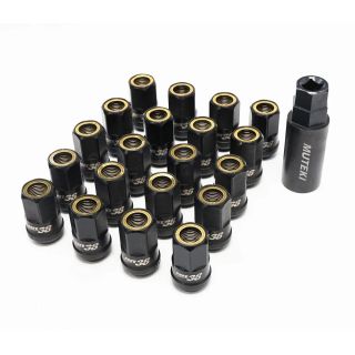 Muteki HR38 Hyper Race Open Ended Lug Nuts Black w/ Yellow Ring 12x1.25